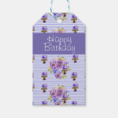 Pansy Flower Paars Stripe floral Happy Birthday Cadeaulabel (Voorkant)