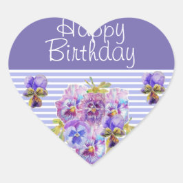 Pansy Flower Paars Stripe floral Happy Birthday Hart Sticker