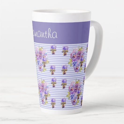 Pansy Flower Paarse Streep bloemig  Latte Mok (Rechterhoek)