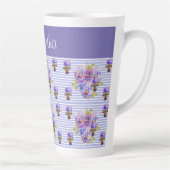 Pansy Flower Paarse Streep bloemig  Latte Mok (Rechts)