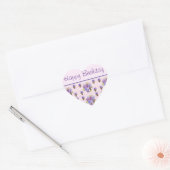 Pansy Flower Pink Stripe floral Happy Birthday Hart Sticker (Envelop)