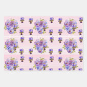 Pansy Flower Pink Stripe floral Happy Birthday Inpakpapier Vel (Voorkant 3)