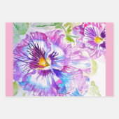 Pansy Flower Pink Stripe floral Happy Birthday Inpakpapier Vel (Voorkant 2)