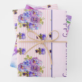 Pansy Flower Pink Stripe floral Happy Birthday Inpakpapier Vel (In situ)