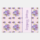 Pansy Flower Pink Stripe floral Happy Birthday Inpakpapier Vel (Voorkant)