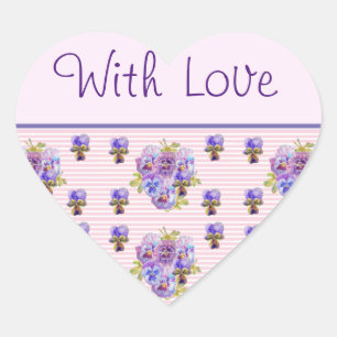 Pansy Flower Pink Stripe floral Love Hart Sticker
