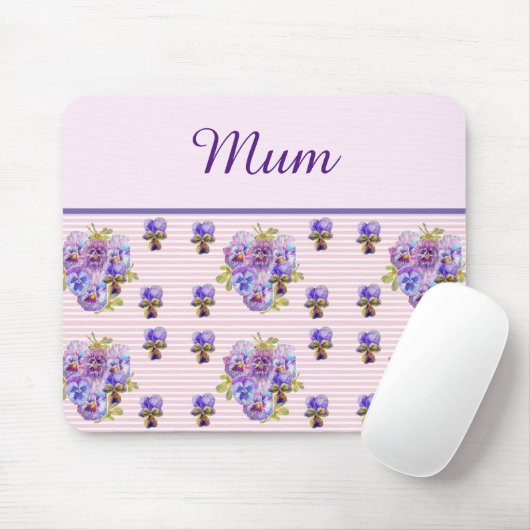 Pansy Flower Pink Stripe floral Moederdag Muismat (Met muis)