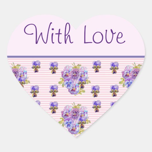Pansy Flower roze Stripe floral with Love Hart Sticker (Voorkant)