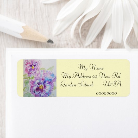 Pansy Flower Waterverf Return Address Labels (Insitu)