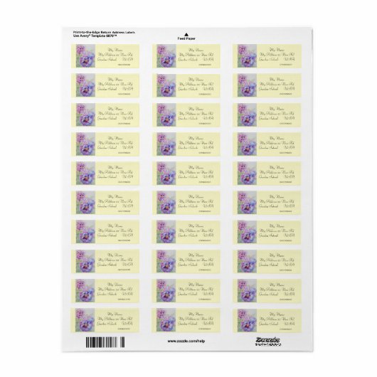 Pansy Flower Waterverf Return Address Labels (Full Sheet)