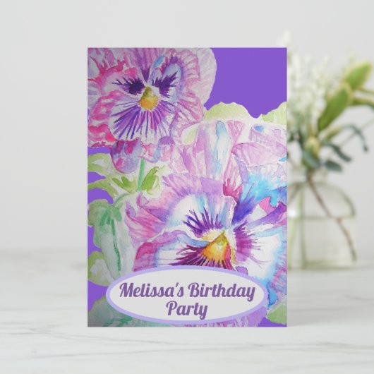 Pansy Flowers Birthday Childs Girls Paarse floral Kaart (Staand voorkant)