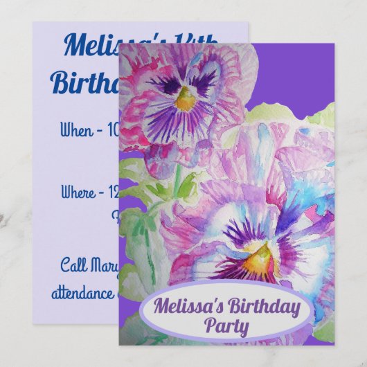 Pansy Flowers Birthday Childs Girls Paarse floral Kaart (Voorkant / Achterkant)