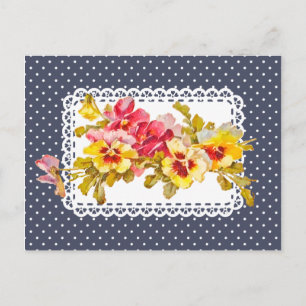  Pansy Flowers en Delicate Doily Briefkaart