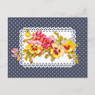Pansy Flowers en Delicate Doily Briefkaart