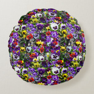 Pansy Fotocollage: Kaleidoscoop van Bloemschoonhei Rond Kussen