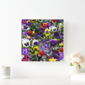Pansy Fotocollage: Kaleidoscoop van Bloemschoonhei Vierkante Klok (Huis)