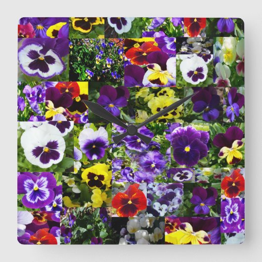 Pansy Fotocollage: Kaleidoscoop van Bloemschoonhei Vierkante Klok (Voorkant)