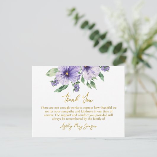 Pansy Funeral Thank You Card Bereavement Bedankkaart (Staand voorkant)
