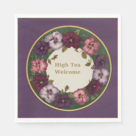 Pansy High Tea Napkins • Deep Plum & Gold Servet