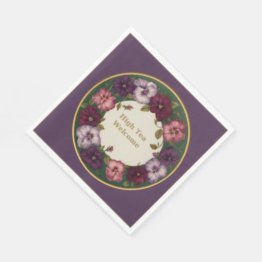 Pansy High Tea Napkins • Deep Plum & Gold Servet (Hoek)