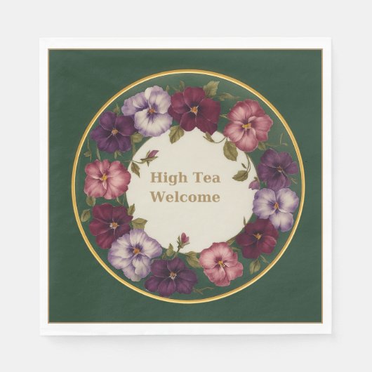 Pansy High Tea Napkins • Forest Green & Gold Servet (Voorkant)
