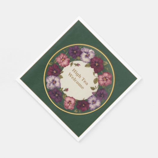 Pansy High Tea Napkins • Forest Green & Gold Servet (Hoek)