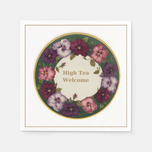 Pansy High Tea Napkins • White & Gold Servet (Voorkant)