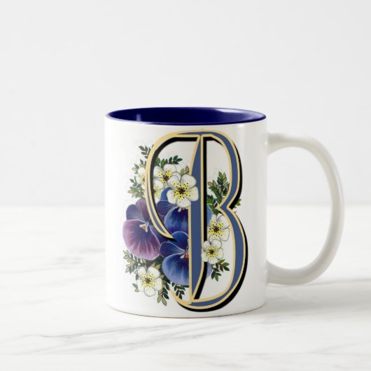 Pansy Initiaal - B Tweekleurige Koffiemok (Rechts)