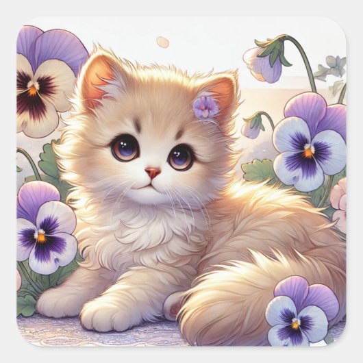 Pansy Kitten Vierkante Sticker (Voorkant)