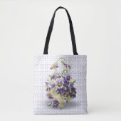 Pansy mand boeket op oogje kant tote bag (Voorkant)