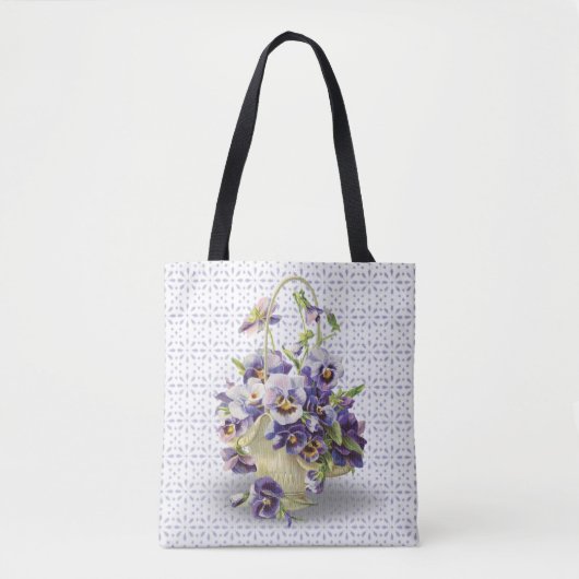 Pansy mand boeket op oogje kant tote bag (Voorkant)