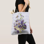 Pansy mand boeket op oogje kant tote bag (Dichtbij)