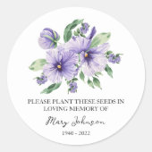 Pansy Memorial Funeral Seed Packet Ronde Sticker (Voorkant)
