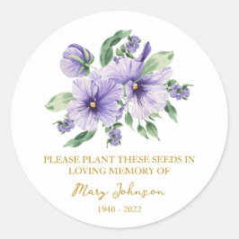 Pansy Memorial Funeral Seed Packet Ronde Sticker