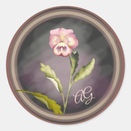 Pansy met Initialen Ronde Sticker