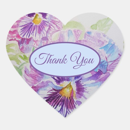 Pansy Paars Flower Floral Bedankt Patroon Hart Sticker (Voorkant)