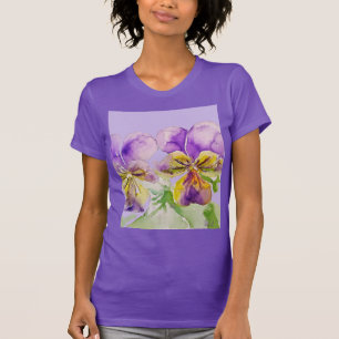 Pansy Paars Violas viola florale Waterverf Bloem T-shirt