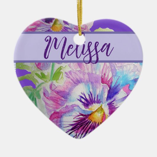 Pansy Paarse Waterverf  bloem Keramisch Ornament (Voorkant)