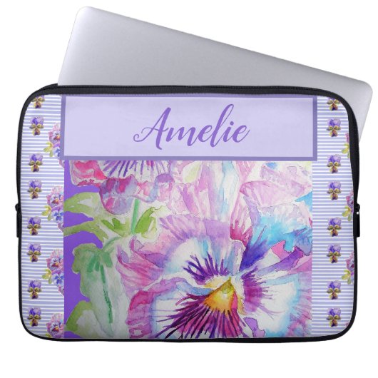 Pansy Paarse Waterverf  bloem Laptop Sleeve (Voorkant)