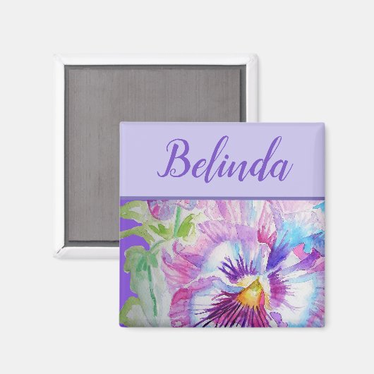 Pansy Paarse Waterverf  bloem Magneet (Voorkant / Achterkant)