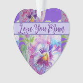 Pansy Paarse Waterverf  Bloemen Bloem Mum Ornament (voorkant)