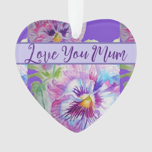 Pansy Paarse Waterverf  Bloemen Bloem Mum Ornament (voorkant)