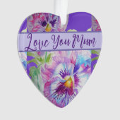 Pansy Paarse Waterverf  Bloemen Bloem Mum Ornament (voorkant)