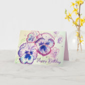 Pansy Panies Purple Flowers Bloemen Waterverf Kaart (Gele Bloem)