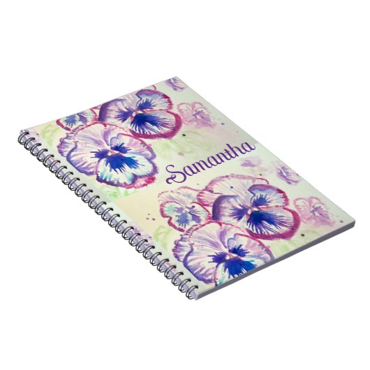 Pansy Panies Purple Flowers Floral Waterverf Naam Notitieboek (Rechterzijde)