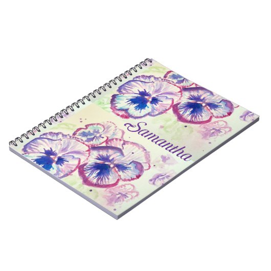 Pansy Panies Purple Flowers Floral Waterverf Naam Notitieboek (Linkerzijde)