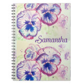 Pansy Panies Purple Flowers Floral Waterverf Naam Notitieboek (Voorkant)