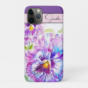 Pansy Pansies Flower Waterverf Bloemen Paarse Kuns Case-Mate iPhone Case