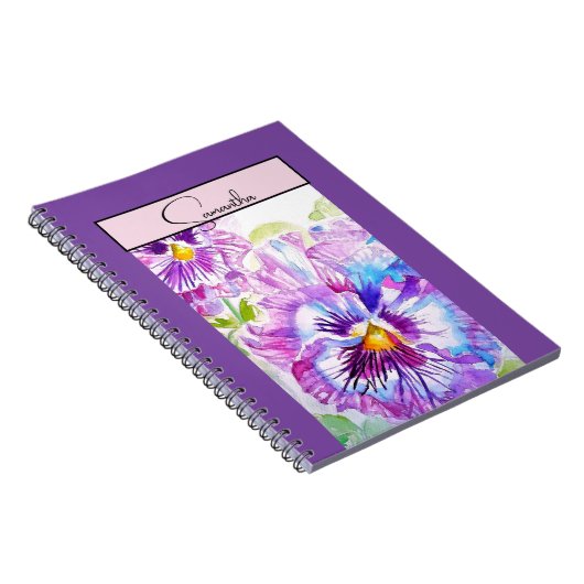 Pansy Pansies Flower Waterverf Bloemen Paarse Kuns Notitieboek (Rechterzijde)