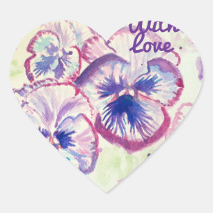 Pansy Pansies Paarse Bloem Bloem Roze Hart Sticker